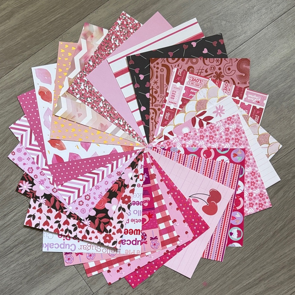 Assorted Pink and Red Patterned Paper Set 25 Sheets